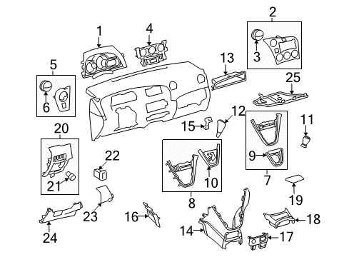 2009 Toyota Matrix Cluster & Switches, Instrument Panel Shift Knob Diagram for 33504-12300-B1