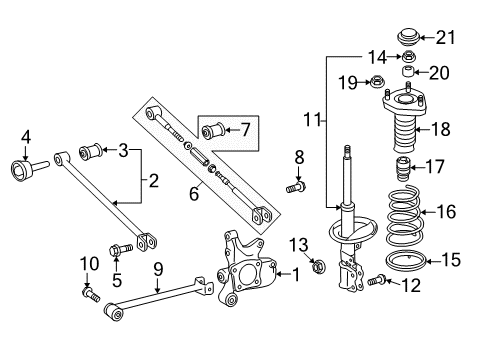 2011 Toyota Highlander Rear Suspension Components, Stabilizer Bar Coil Spring Diagram for 48231-0E091