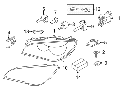2010 BMW 750Li xDrive Bulbs Left Headlight Cover Diagram for 63117225233