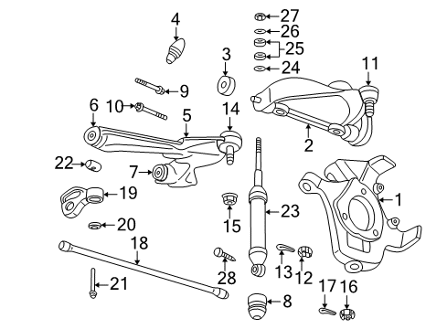 1997 Dodge Dakota Front Suspension Components, Lower Control Arm, Upper Control Arm, Stabilizer Bar Knuckle Diagram for 52038689AB
