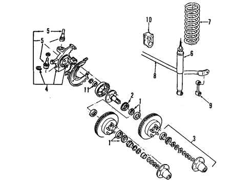 1993 Ford Ranger Front Suspension Components, Stabilizer Bar Coil Spring Diagram for 5L5Z5310A