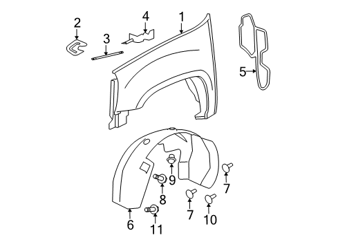 2008 GMC Yukon XL 1500 Fender & Components Fender Liner Diagram for 22860086