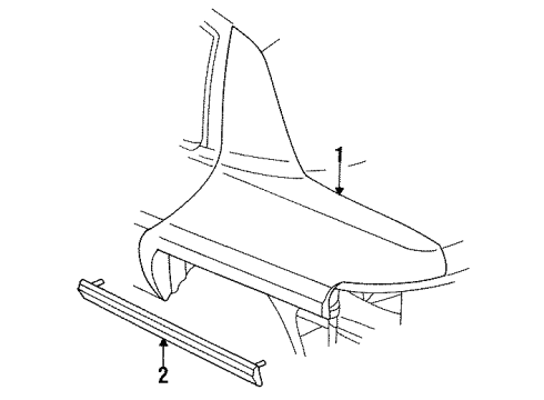 1994 Buick Skylark Quarter Panel & Components, Exterior Trim Molding Kit, Quarter Panel Center Diagram for 12365150