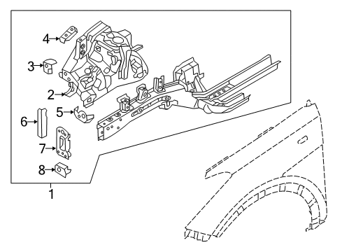 2016 Hyundai Santa Fe Sport Inner Components - Fender Extension-Front Side Member Diagram for 646362W000