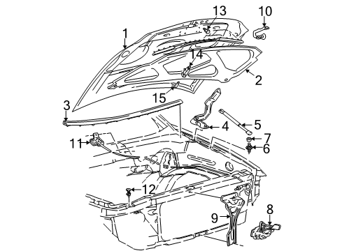 2001 Ford Expedition Hood & Components Lift Cylinder Diagram for F65Z-16C826-AA