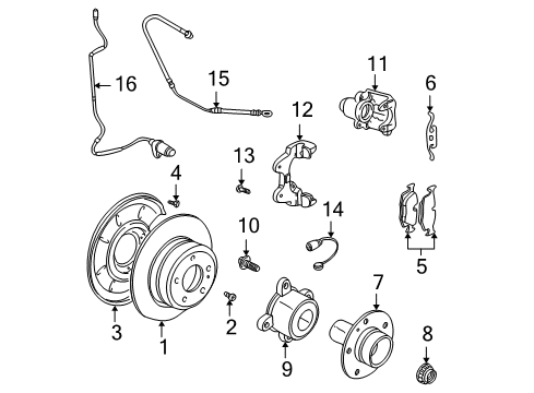 2003 BMW X5 Brake Components Brake Caliper Rear Right Diagram for 34216768444