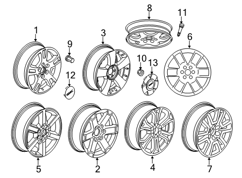 2008 GMC Acadia Wheels, Covers & Trim Wheel Rim-19X7.5 Aluminum 50 Outside 127X6 Bellcrank *Polished Diagram for 9595827