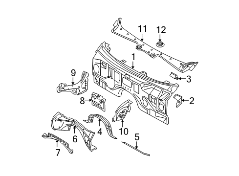 2006 BMW 525xi Cowl Right Engine Compartment Partition Diagram for 41137111074