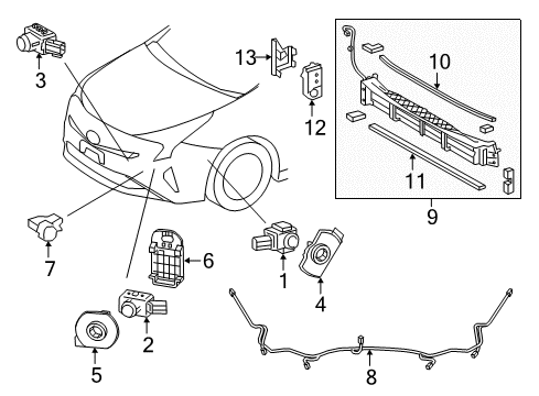 2018 Toyota Prius Prime Electrical Components - Front Bumper Temperature Sensor Bracket Diagram for 88688-47880