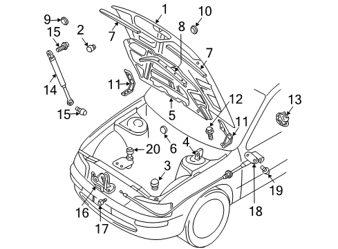 2004 Infiniti I35 Hood & Components Stud-Ball Back Door Stay Diagram for 90457-AD00A