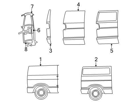 2000 Dodge Ram 3500 Van Side Panel & Components Filler-Side Panel To UNDERBODY Diagram for 55346296AE
