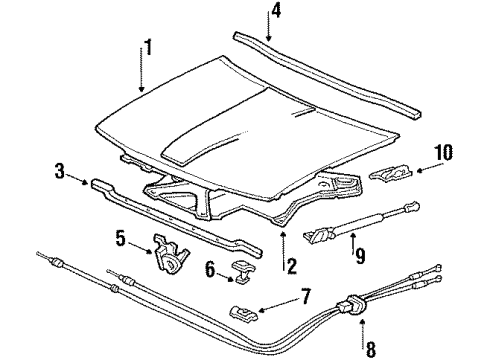 1989 Acura Legend Hood & Components Stay, Hood Opener Diagram for 74145-SD4-013