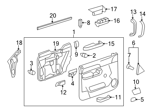 2007 GMC Sierra 1500 Interior Trim - Front Door Door Trim Panel Hole Cover Diagram for 25858054