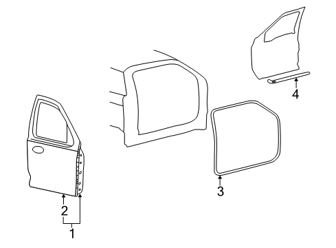 2001 Ford Excursion Front Door Door Shell Diagram for F81Z-2520124-BB