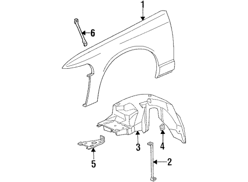 1995 Mercury Grand Marquis Fender & Components Apron Assembly Diagram for 1W7Z-16055-AA
