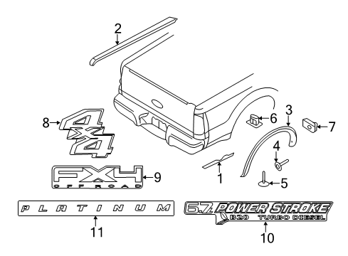 2016 Ford F-350 Super Duty Exterior Trim - Pick Up Box Wheel Opening Molding Diagram for BC3Z-9929164-APTM