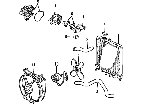 2000 Honda Civic Cooling System, Radiator, Water Pump, Cooling Fan Case, Thermostat Diagram for 19320-P2T-000