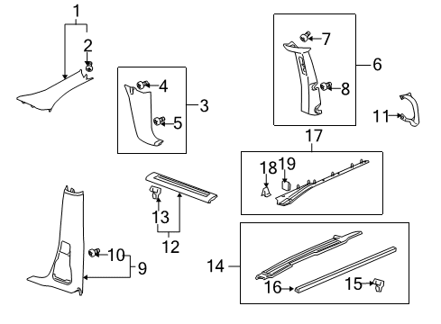 2005 Pontiac Montana Interior Trim - Pillars, Rocker & Floor Sill Plate Clip Diagram for 15711541