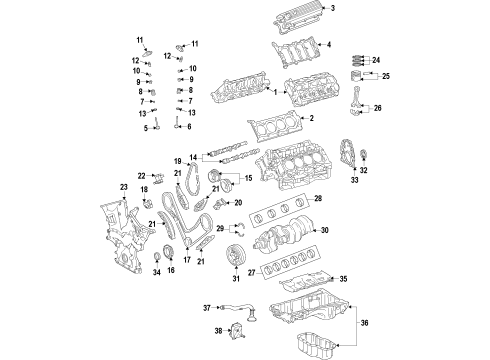 2014 Toyota Sequoia Engine Parts, Mounts, Cylinder Head & Valves, Camshaft & Timing, Variable Valve Timing, Oil Cooler, Oil Pan, Oil Pump, Crankshaft & Bearings, Pistons, Rings & Bearings Block Sub-Assy, Cylinder Diagram for 11401-09661