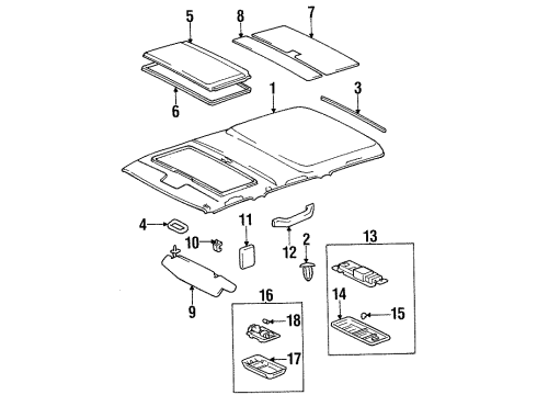 1996 Lexus LX450 Interior Trim - Roof Sunvisor Diagram for 74320-60401-B0