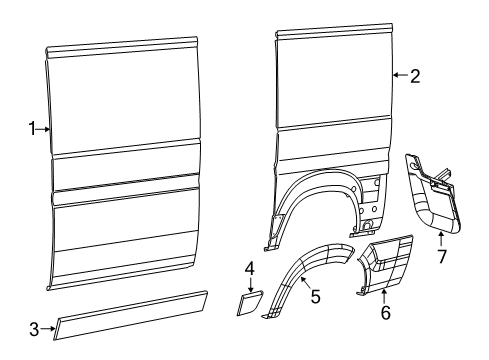 2018 Ram ProMaster 1500 Side Panel & Components, Exterior Trim Molding-Body Side Diagram for 1ZT45LAHAA