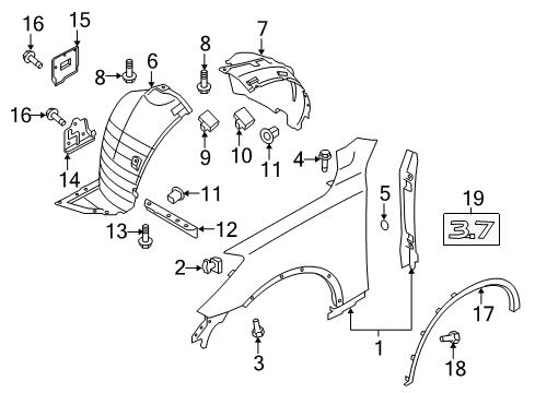 2014 Infiniti QX50 Fender & Components, Exterior Trim Front Fender Emblem Diagram for 63890-3WW1A