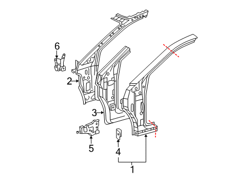 2004 Lexus RX330 Hinge Pillar Bracket Sub-Assy, Instrument Panel To Cowl Side, RH Diagram for 61165-0E010