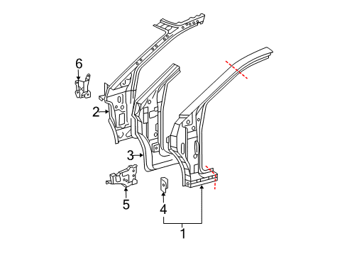 2004 Lexus RX330 Hinge Pillar Pillar Sub-Assy, Front Body, Inner LH Diagram for 61024-0E010