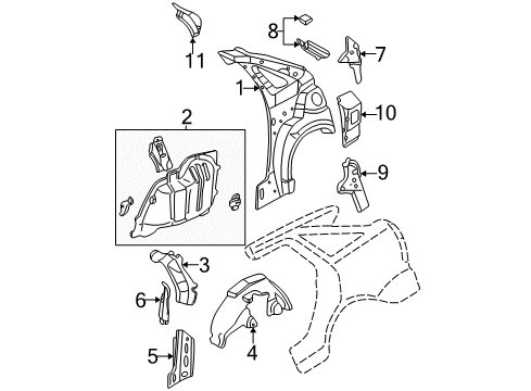 2003 Ford Focus Inner Structure - Quarter Panel Side Support Diagram for YS4Z-5429332-AB
