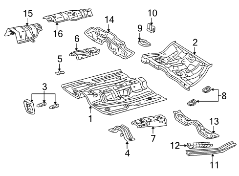 2001 Toyota Corolla Floor & Rails Front Floor Pan Diagram for 58111-02030