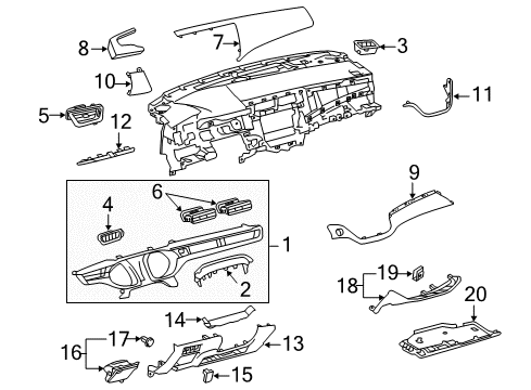 2018 Toyota Avalon Cluster & Switches, Instrument Panel Under Cover Diagram for 55607-06041