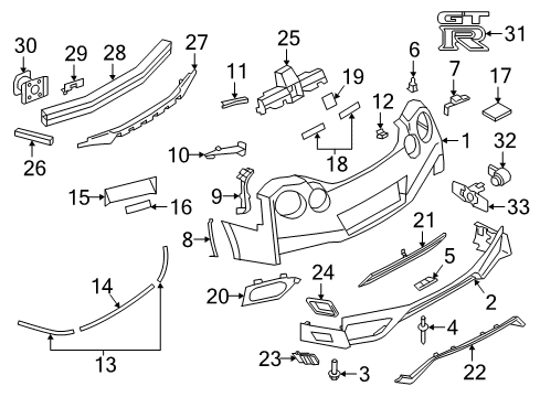 2019 Nissan GT-R Rear Bumper Clip Diagram for 85284-EG000