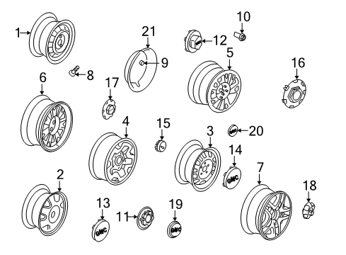 1999 GMC Sonoma Wheels, Covers & Trim Wheel Rim Kit, Aluminum *Brushed Aluminum Diagram for 12368967