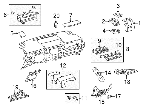 2012 Toyota Prius V Cluster & Switches, Instrument Panel Vent Panel Diagram for 55661-47100-B0