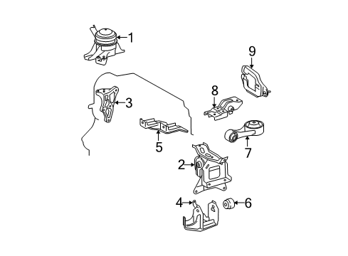 2009 Toyota Yaris Engine & Trans Mounting Side Mount Bracket Diagram for 12325-21230