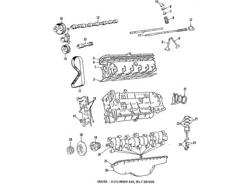 1984 BMW 325e Engine Parts, Mounts, Cylinder Head & Valves, Camshaft & Timing, Oil Pan, Oil Pump, Crankshaft & Bearings, Pistons, Rings & Bearings Cylinder Head Cover Diagram for 11121277018