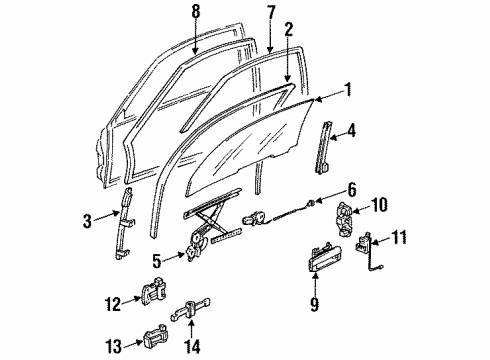 1995 Acura Legend Front Door - Glass & Hardware Cylinder Set., Driver Side Door Diagram for 04733-SP1-A01