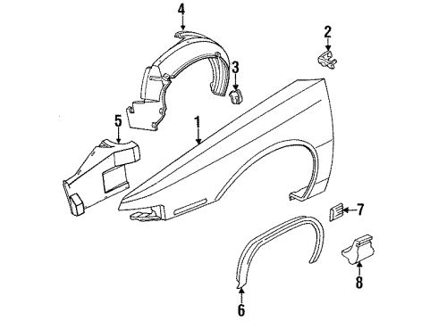 1991 Chevrolet Lumina Fender & Components, Exterior Trim Barrier Asm-Front Fender Rear Sound Diagram for 10201311