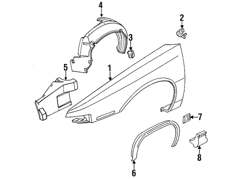 1991 Chevrolet Lumina Fender & Components, Exterior Trim Molding Asm-Front Fender Side Rear *Black Diagram for 10134624