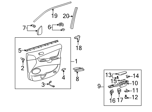 2008 Toyota Sienna Interior Trim - Front Door Door Trim Panel Diagram for 67620-AE050-E0