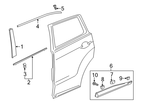 2018 Acura RDX Exterior Trim - Rear Door Molding Assembly, Right Rear Door Sash Diagram for 72925-TX4-A01