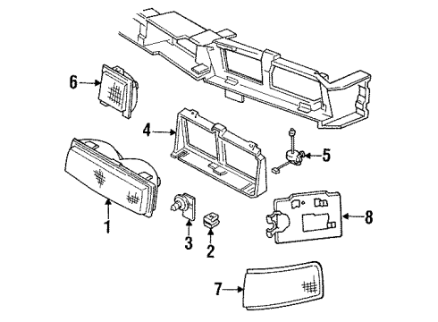 1990 Oldsmobile Cutlass Supreme Headlamp Components, Park & Signal Lamps, Side Marker Lamps Lamp Asm-Parking & Turn Signal Diagram for 5974680