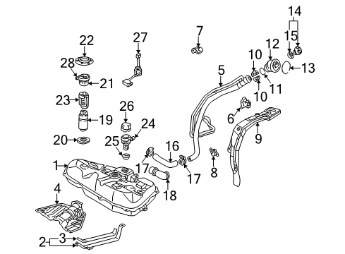 2007 Pontiac Vibe Fuel System Components Strap, Fuel Tank Diagram for 88973478