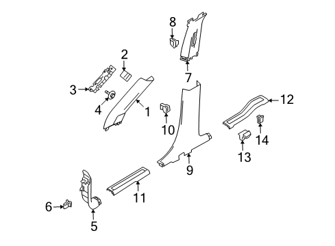 2011 Ford Flex Interior Trim - Pillars, Rocker & Floor Windshield Pillar Trim Diagram for 8A8Z-7403598-CA