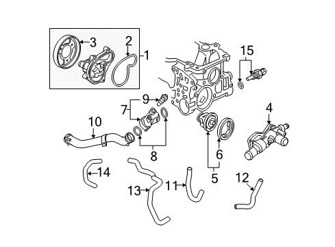 2006 Honda Civic Powertrain Control Cover, Water Outlet Diagram for 19315-RMX-000
