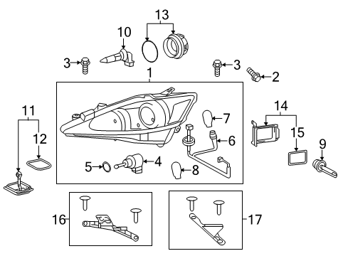 2013 Lexus IS F Bulbs Headlamp Unit With Gas, Left Diagram for 81185-53673