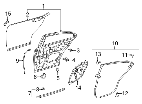 2019 Lexus ES350 Rear Door WEATHERSTRIP, RR Doo Diagram for 67872-06230