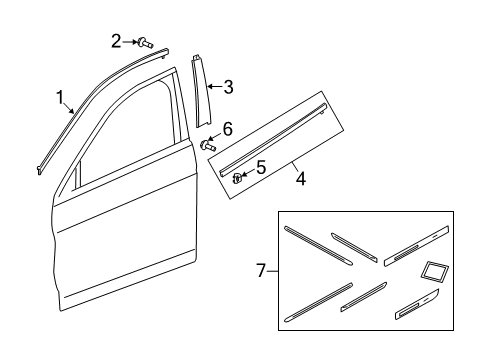 2013 Acura ZDX Exterior Trim - Front Door Garnish, Right Front Door Center Pillar Diagram for 72430-SZN-A02