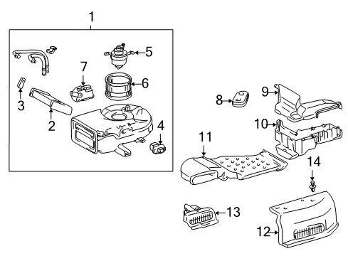 2000 Toyota Sienna A/C Evaporator & Heater Components Mode Motor Diagram for 87106-08010