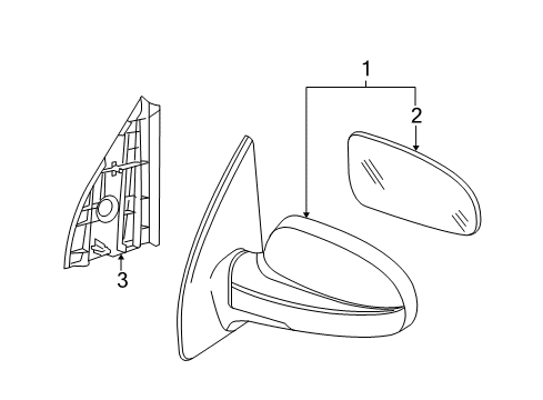 2005 Chevrolet Aveo Outside Mirrors Cover, Outside Rear View Mirror Housing Opening Diagram for 96543129